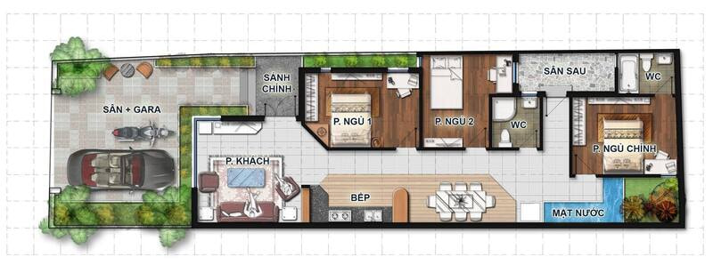 bản thiết kế nhà vườn 4 phòng ngủ