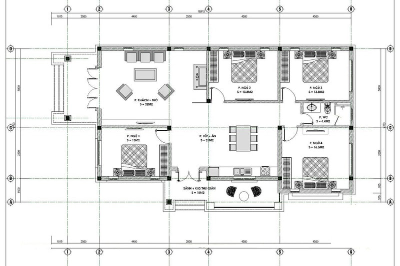 bản thiết kế nhà vườn 4 phòng ngủ