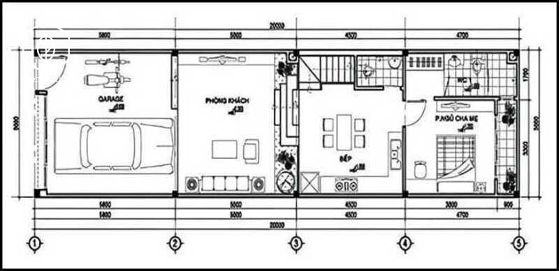 thiết kế nhà 5x20m có sân vườn