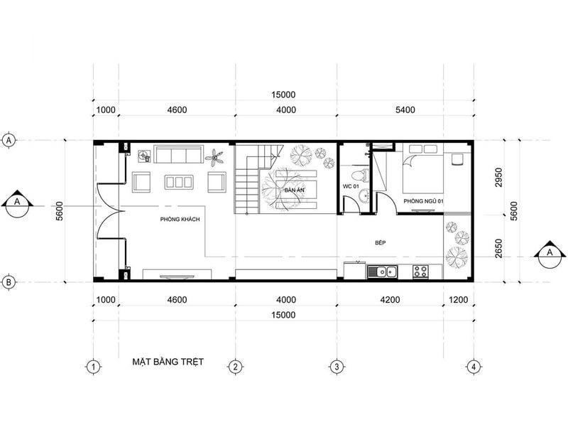 thiết kế nhà 5x20m có sân vườn