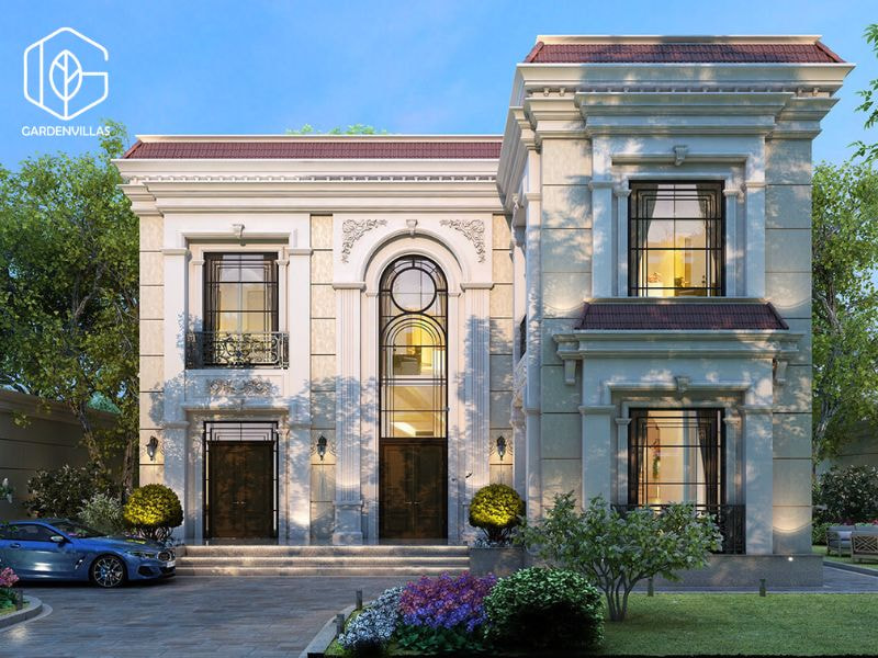 thiết kế nhà vườn 2 tầng hình chữ l