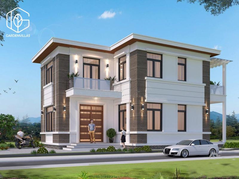 thiết kế nhà vườn 2 tầng hình chữ l