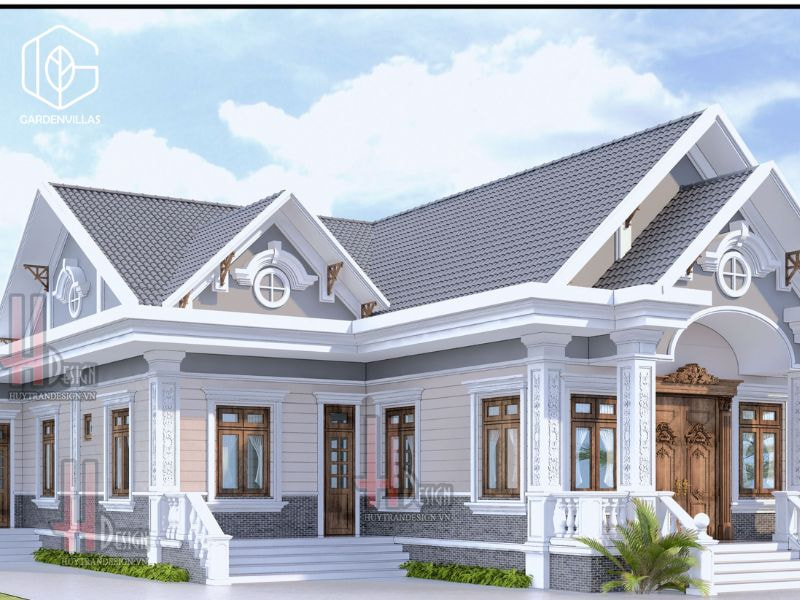 thiết kế nhà vườn 2 tầng hình chữ l