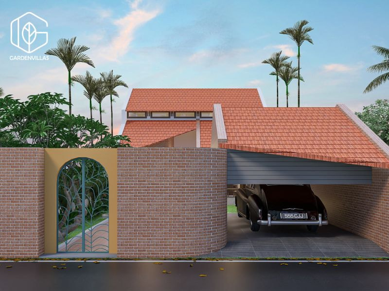 thiết kế nhà vườn đẹp xây bằng gạch đỏ