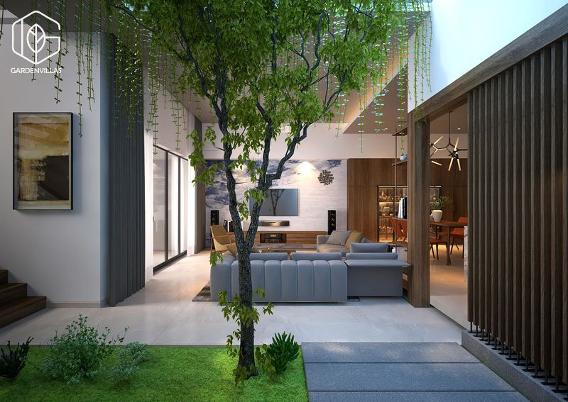 thiết kế nhà có sân vườn ở giữa